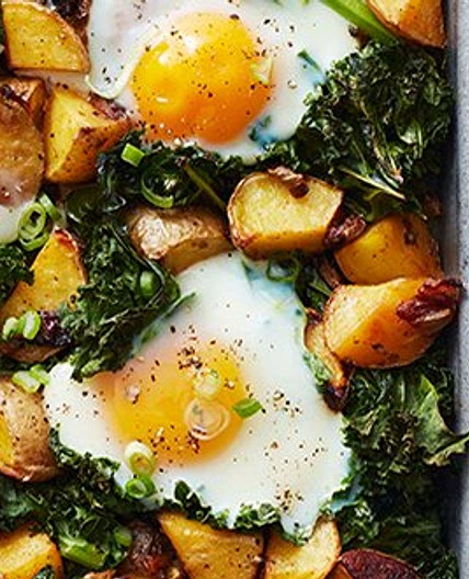 Kale, Potatoes and eggs breakfast