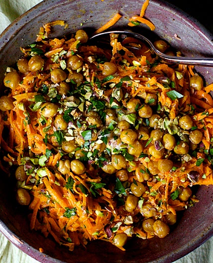 carrot salad with tahini and crisped chickpeas