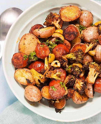 Sheet Pan Spanish Style Potatoes with Chorizo