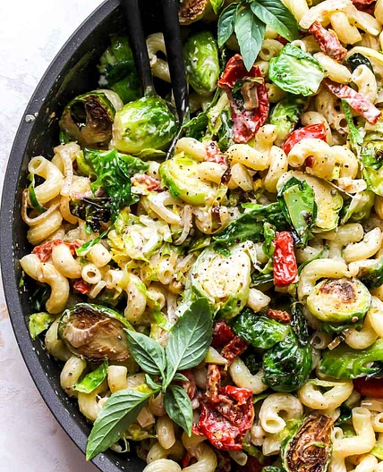 30 Minute Creamy Goat Cheese Pasta with Brussels