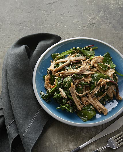 Crock Pot Pork Roast Over Sauteed Mixed Greens