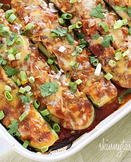 Chicken Enchilada Stuffed Zucchini Boats