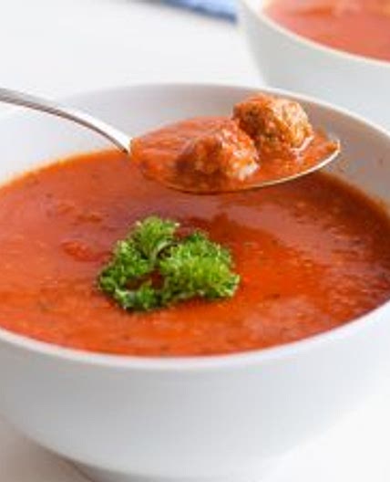 Low FODMAP Tomato soup with meatballs