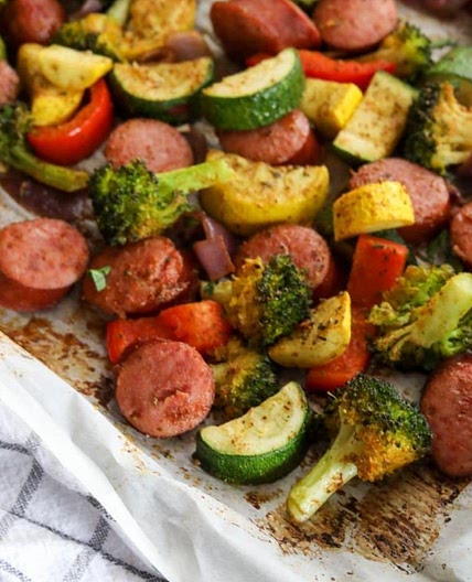 Keto Sheet Pan Sausage and Veggies