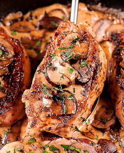 Boneless Pork Chops in Creamy Irish Whiskey Sauce