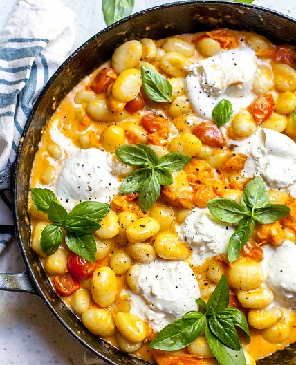 30 Minute Creamy Tomato Gnocchi with Burrata