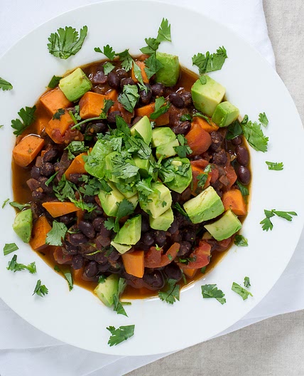 Sweet Potato & Black Bean Chili with Avocado