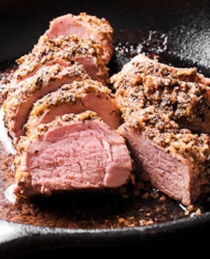 Oven Roasted Pork Tenderloin with Mustard, Garlic and Herbs