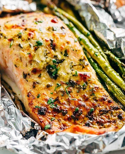 Lemon Parmesan Salmon & Asparagus Foil Packs