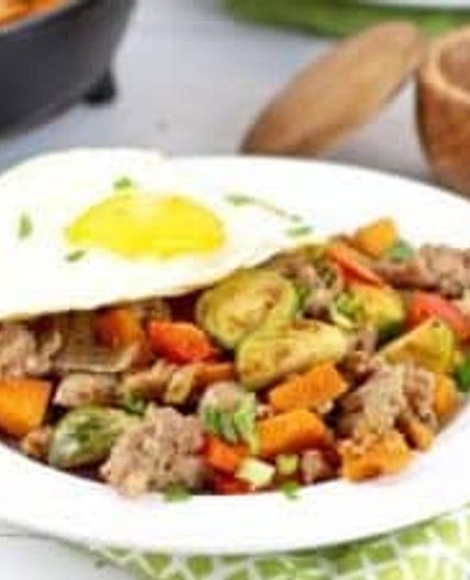 Brussels Sprouts Sweet Potato Sausage Hash