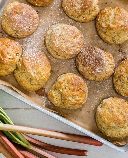 Rhubarb and stem ginger scones