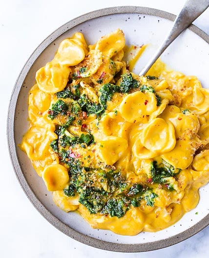 Orecchiette with creamy carrot miso sauce 