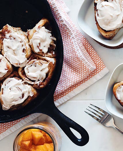 Vegan spiced whiskey peach cinnamon rolls 