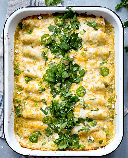 Chicken and White Bean Enchiladas with Creamy Salsa Verde