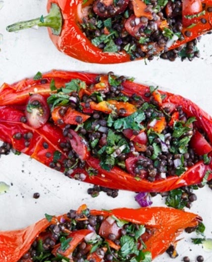 Roasted Red Peppers stuffed with Herbs and Lentils