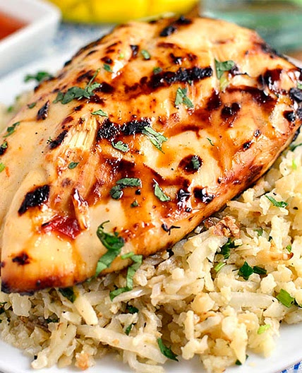 Sweet Chili Coconut-Lime Grilled Chicken with Coconut-Lime Cauliflower Rice