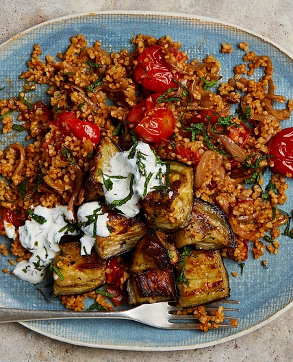Recipe: Yotam Ottolenghi’s Bulgur with tomato, aubergine and preserved lemon yoghurt - ridgesong at road one