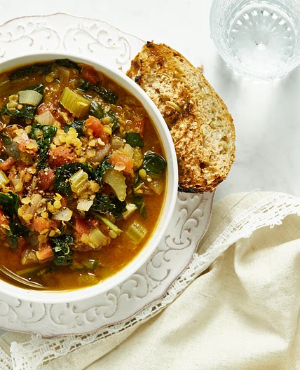 Spiced Red Lentil, Tomato, and Kale Soup