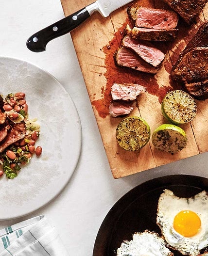 Steak and Eggs with Saucy Beans