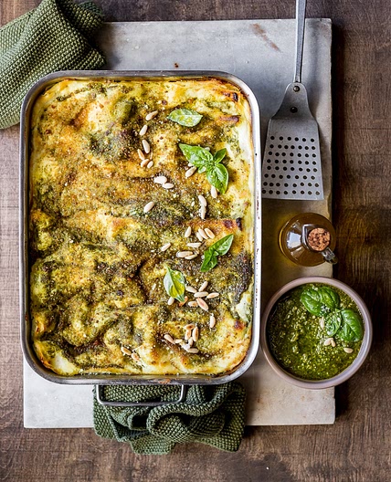 Basil pesto and ricotta lasagna