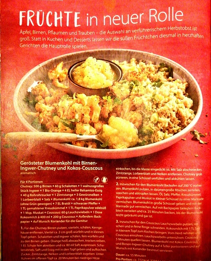 Blumenkohl, Couscous, Birnen-Chutney
