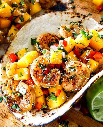 Cilantro Lime Shrimp Tacos with Mango Salsa