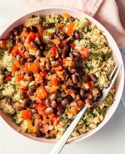 Quick Black Bean Chili Over Lime Couscous