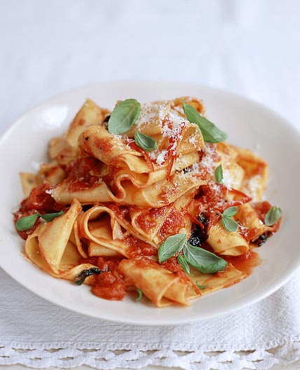 Cheat’s homemade pappardelle with quick tomato sauce