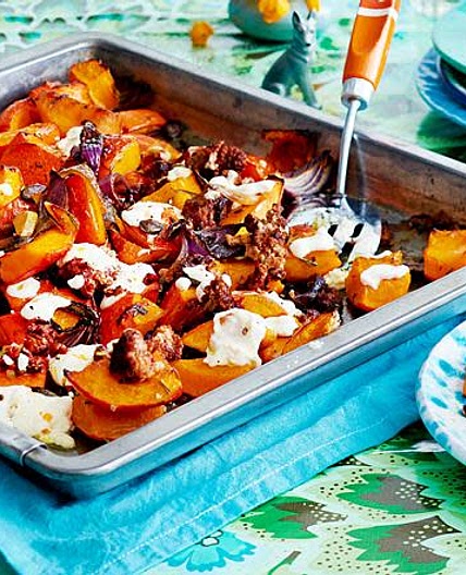 Gebackener Kürbis-Feta mit getr. Tomaten