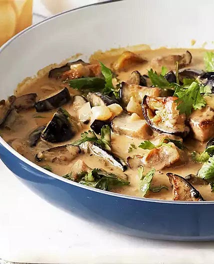 Coconut and peanut aubergine curry