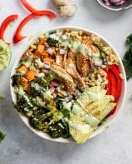 Ginger Chicken Power Bowls with Creamy Lime Dressing
