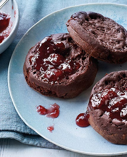 Chocolate Crumpets with Black Cherry Jam