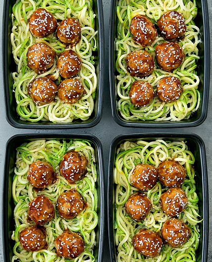 Asian Glazed Meatballs with Zucchini Noodles Meal Prep