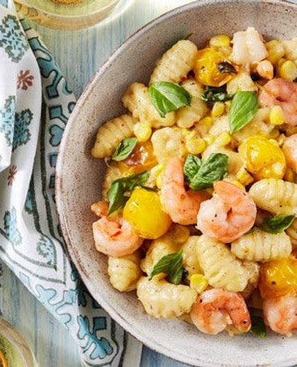 Shrimp & Fresh Gnocchi with Corn, Basil, & Cherry Tomatoes