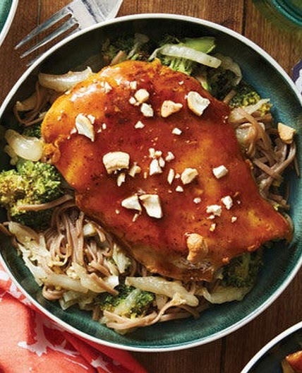Soy-Glazed Chicken with Soba Noodles, Broccoli & Cashews