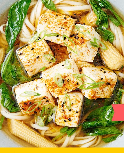 Spicy Tofu Ramen with Baby Corn and Spinach