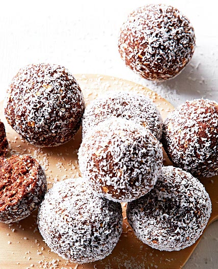 Nut-free cacao and coconut bliss balls