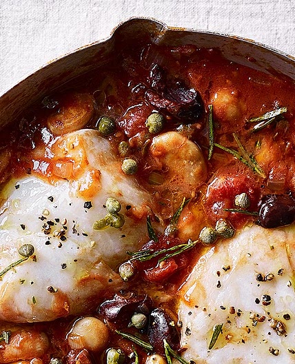 Puttanesca baked cod