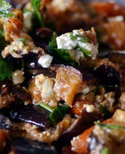 Recipe: Roasted Eggplant Salad with Smoked Almonds & Goat Cheese