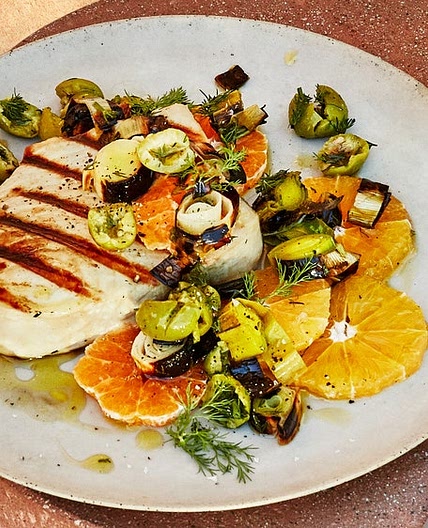Grilled Swordfish with Charred Leeks and Citrus