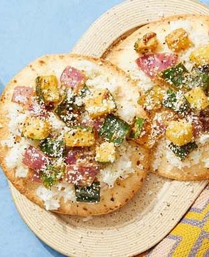 Elote-Style Vegetable Tostadas with Zucchini, Poblano Pepper & Lime Rice