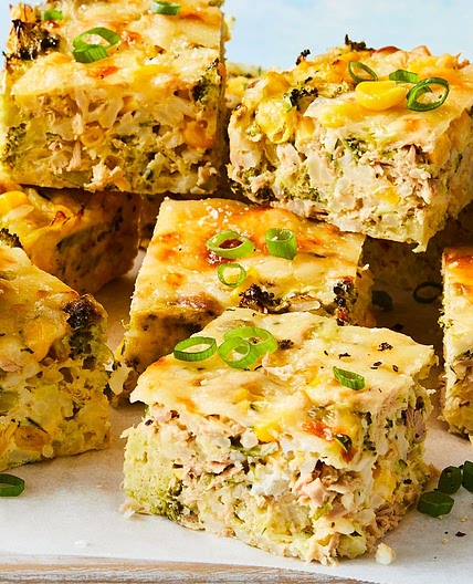 Easy tuna, sweetcorn and rice slice recipe