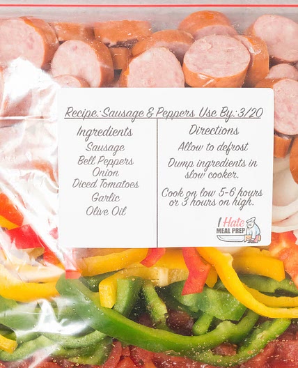 Freezer Crock Pot Sausage & Peppers Recipe