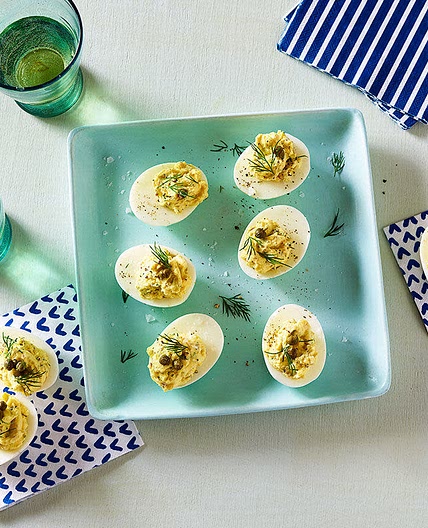 Deviled eggs with capers and dill