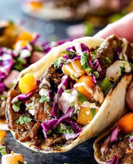 Bulgogi Korean Tacos with Asian Pear Mango Slaw