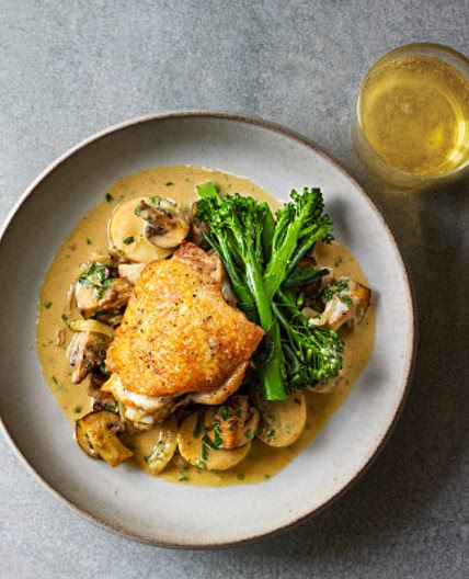 Chicken baked with cider & mustard