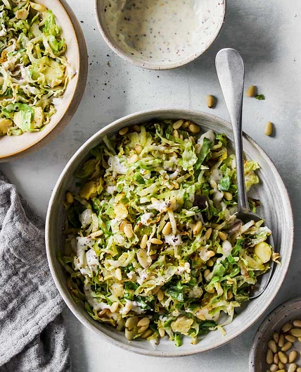 10-Minute Warm Brussels Salad with Whole-Grain Mustard Dressing