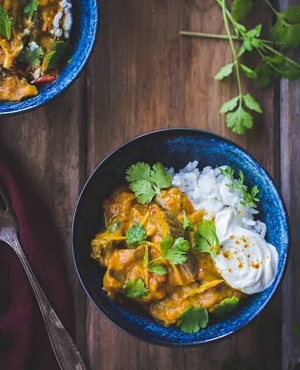 Curried Roasted Eggplant with Smoked Cardamom and Coconut Milk