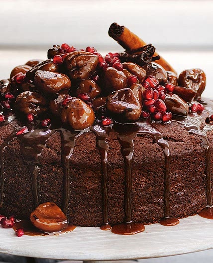 Date and chestnut cake with pomegranate butterscotch