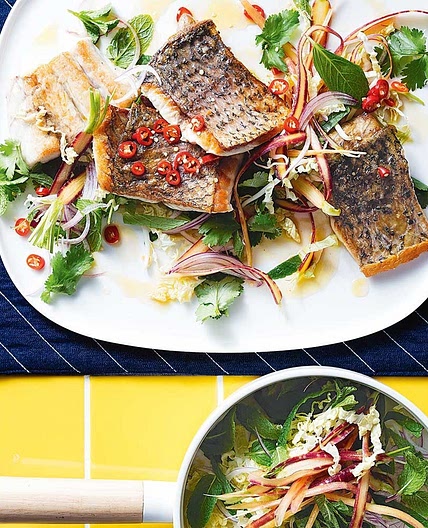 Crispy skin barramundi and vietnamese slaw